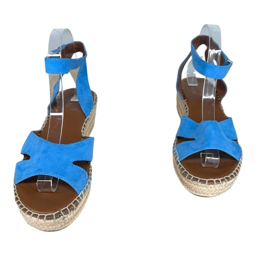 Franco Sarto Women’s 9M Penne Blue Strappy Sandals Espadrilles Colorful Heel